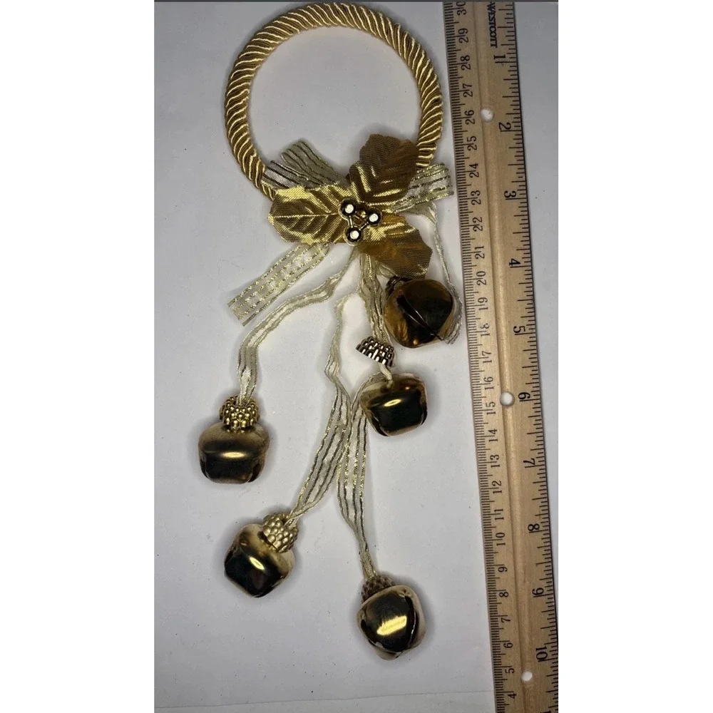 Christmas Jingle Bells Door Knob Hanger Decoration Ribbons Gold 10